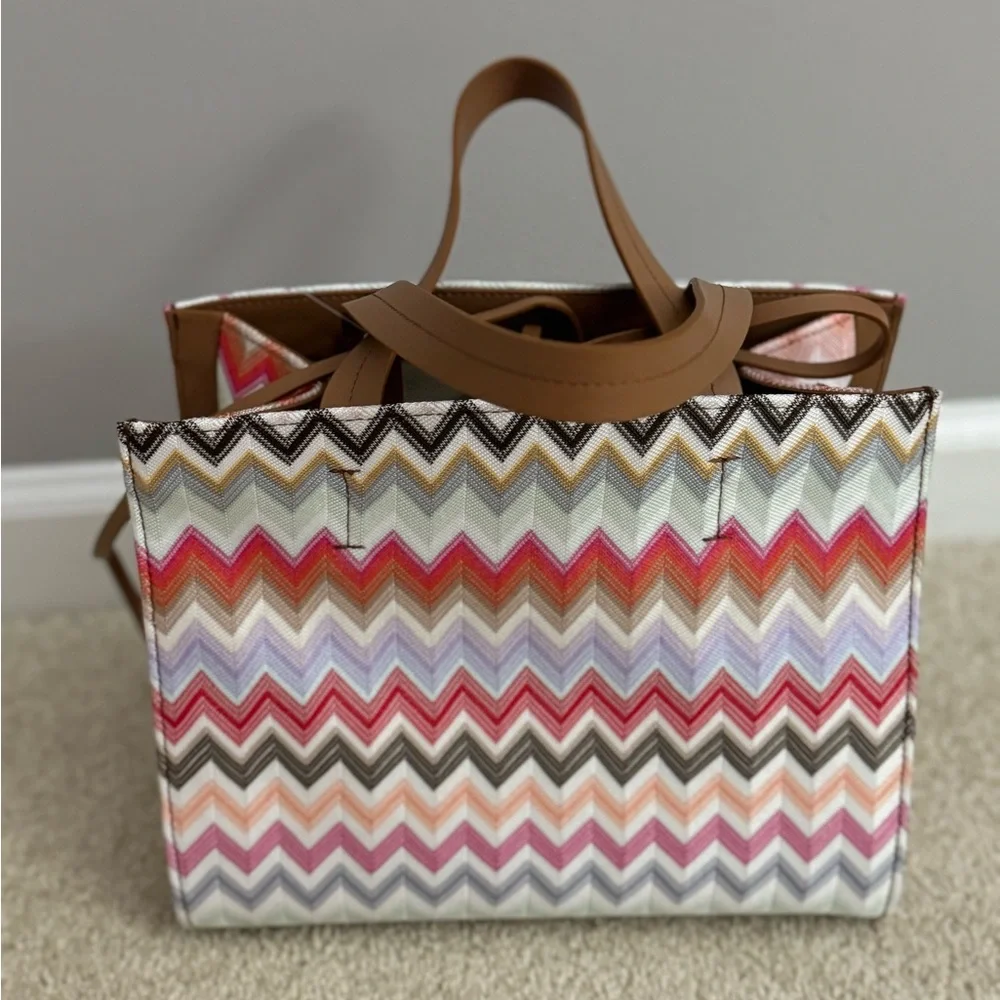 NWT MISSONI Chevron-pattern small cotton-blend tote bag purse - Picture 12 of 14
